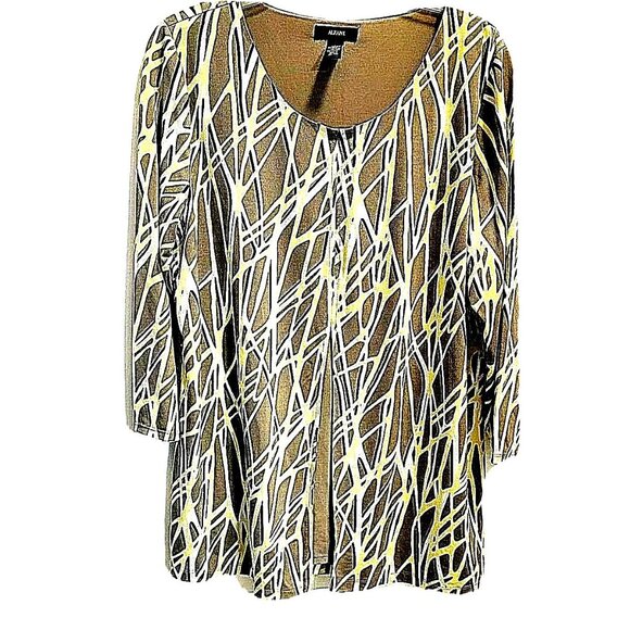 Alfani Tops - Alfani Womens Tunic Layer Top Blouse Size  L Geometric Round neck  3/4 Slvs